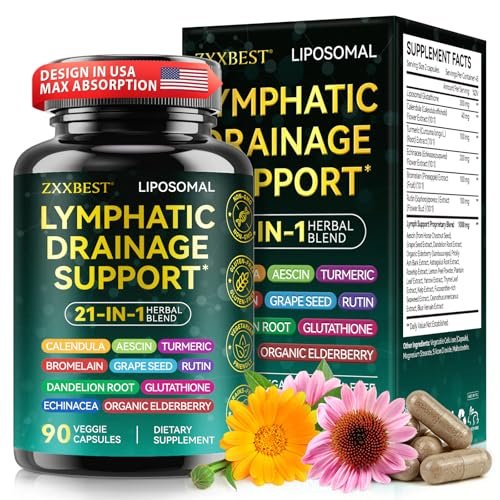 Lymphdrainage-Kapseln – 21-in-1 Wellness-Komplex mit Kurkuma, Bromelain, Echinacea & mehr – Unterstützung für das Lymphsystem (90 Kapseln)