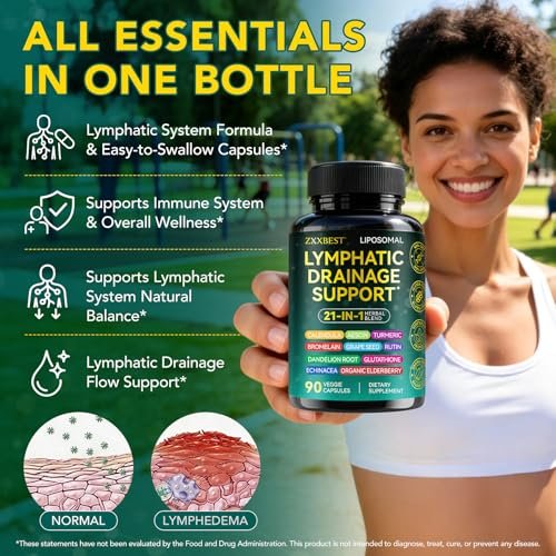 Lymphdrainage-Kapseln – 21-in-1 Wellness-Komplex mit Kurkuma, Bromelain, Echinacea & mehr – Unterstützung für das Lymphsystem (90 Kapseln)