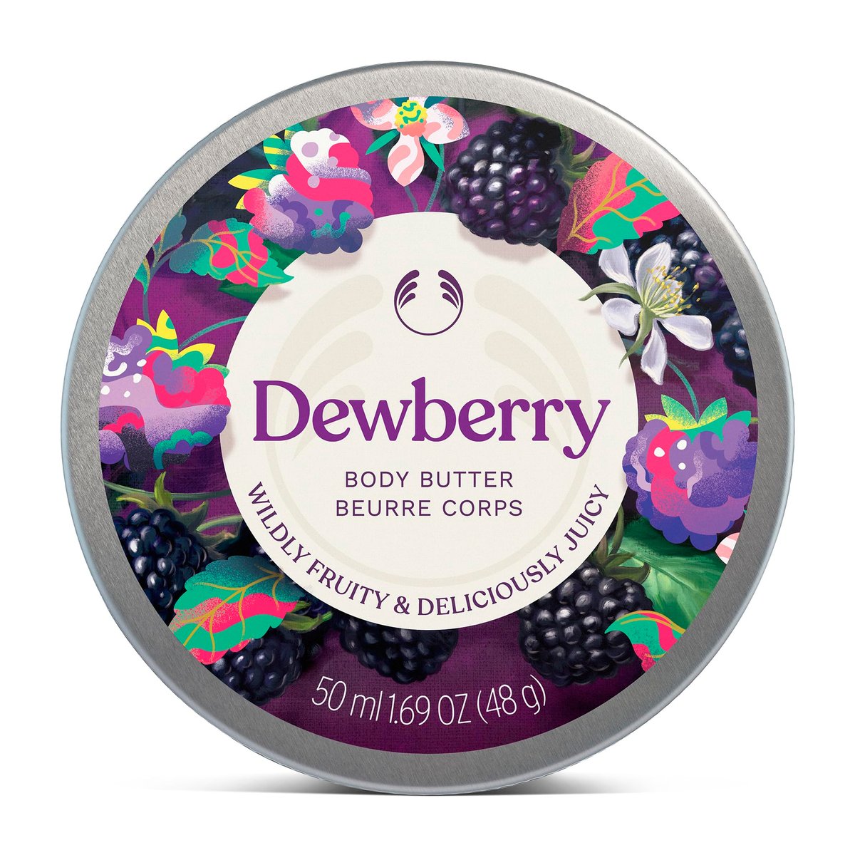 The Body Shop Dewberry Body Butter – 96h Feuchtigkeit mit Sheabutter für trockene Haut, fruchtig-blumiger Duft, vegan, 50 ml