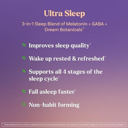 Natrol Ultra Sleep 3-in-1 – 100% Arzneimittelfreies Schlafmittel mit Melatonin, GABA & Kräutern, Nahrungsergänzungsmittel, Nicht gewohnheitsbildend, 30 schnell lösliche Tabletten