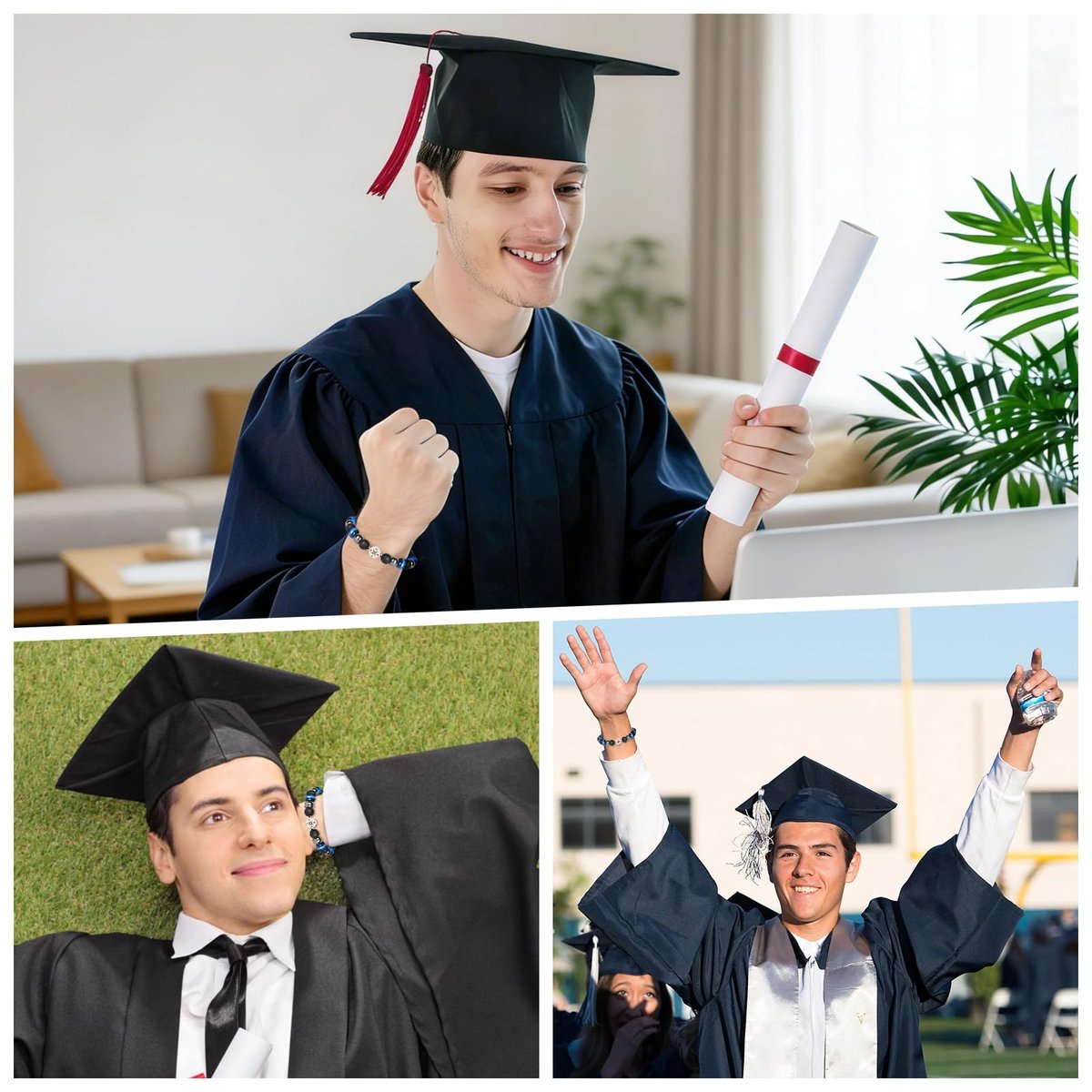 2026 Abschlussgeschenk mit Kappe-Box – Klass of 2026 Dekoration – Verstellbares Natursteinarmband für High School College Absolventen – Inspirierendes Geschenk für Jungen, Söhne, Freunde, Mitschüler
