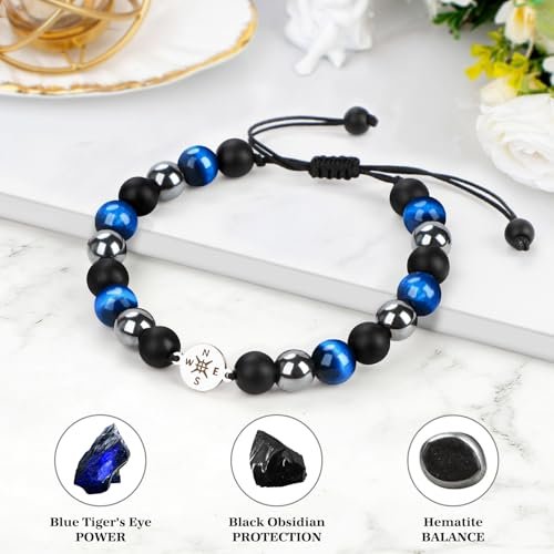 2026 Abschlussgeschenk mit Kappe-Box – Klass of 2026 Dekoration – Verstellbares Natursteinarmband für High School College Absolventen – Inspirierendes Geschenk für Jungen, Söhne, Freunde, Mitschüler