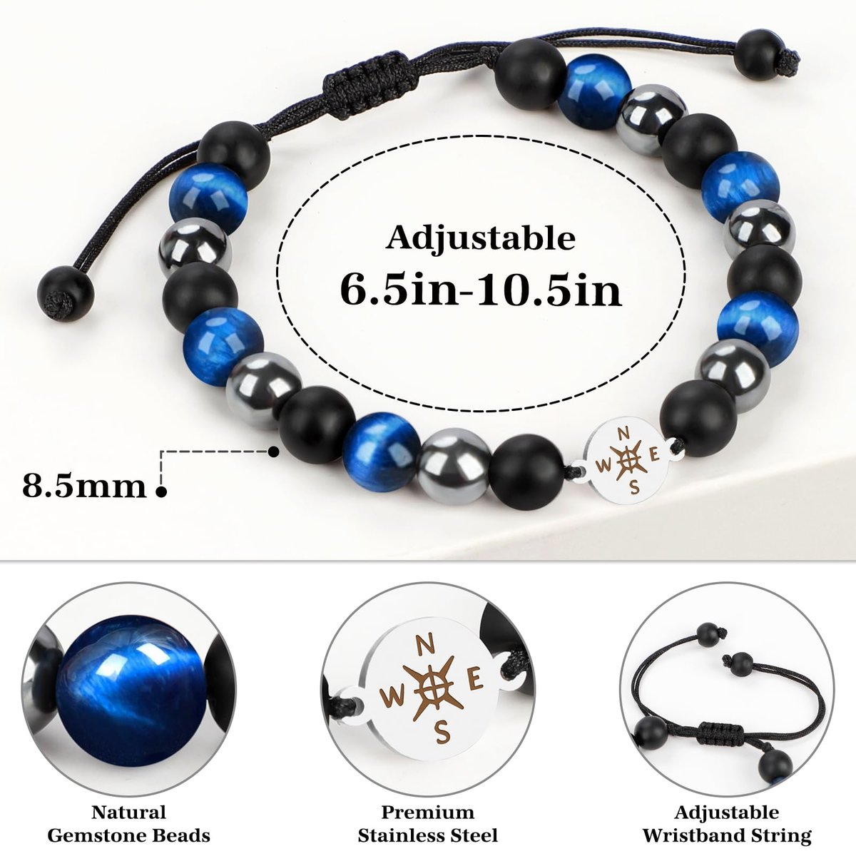 2026 Abschlussgeschenk mit Kappe-Box – Klass of 2026 Dekoration – Verstellbares Natursteinarmband für High School College Absolventen – Inspirierendes Geschenk für Jungen, Söhne, Freunde, Mitschüler