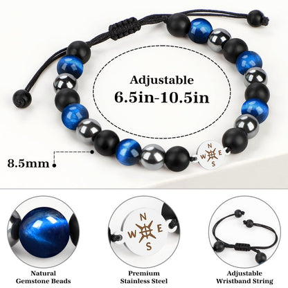2026 Abschlussgeschenk mit Kappe-Box – Klass of 2026 Dekoration – Verstellbares Natursteinarmband für High School College Absolventen – Inspirierendes Geschenk für Jungen, Söhne, Freunde, Mitschüler