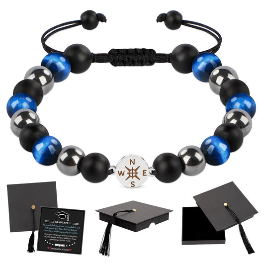 2026 Abschlussgeschenk mit Kappe-Box – Klass of 2026 Dekoration – Verstellbares Natursteinarmband für High School College Absolventen – Inspirierendes Geschenk für Jungen, Söhne, Freunde, Mitschüler