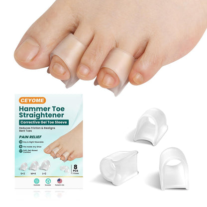 CEYOME Hammerzehen-Straightener für Damen und Herren – 8er-Pack Zehenschienen für gekrümmte, gekrümmte und gekrümmte Zehen – Gel-Zehenkorrektor unterstützt die Ausrichtung beim Gehen, Stehen und Laufen – 3 Größen (S/M/L)