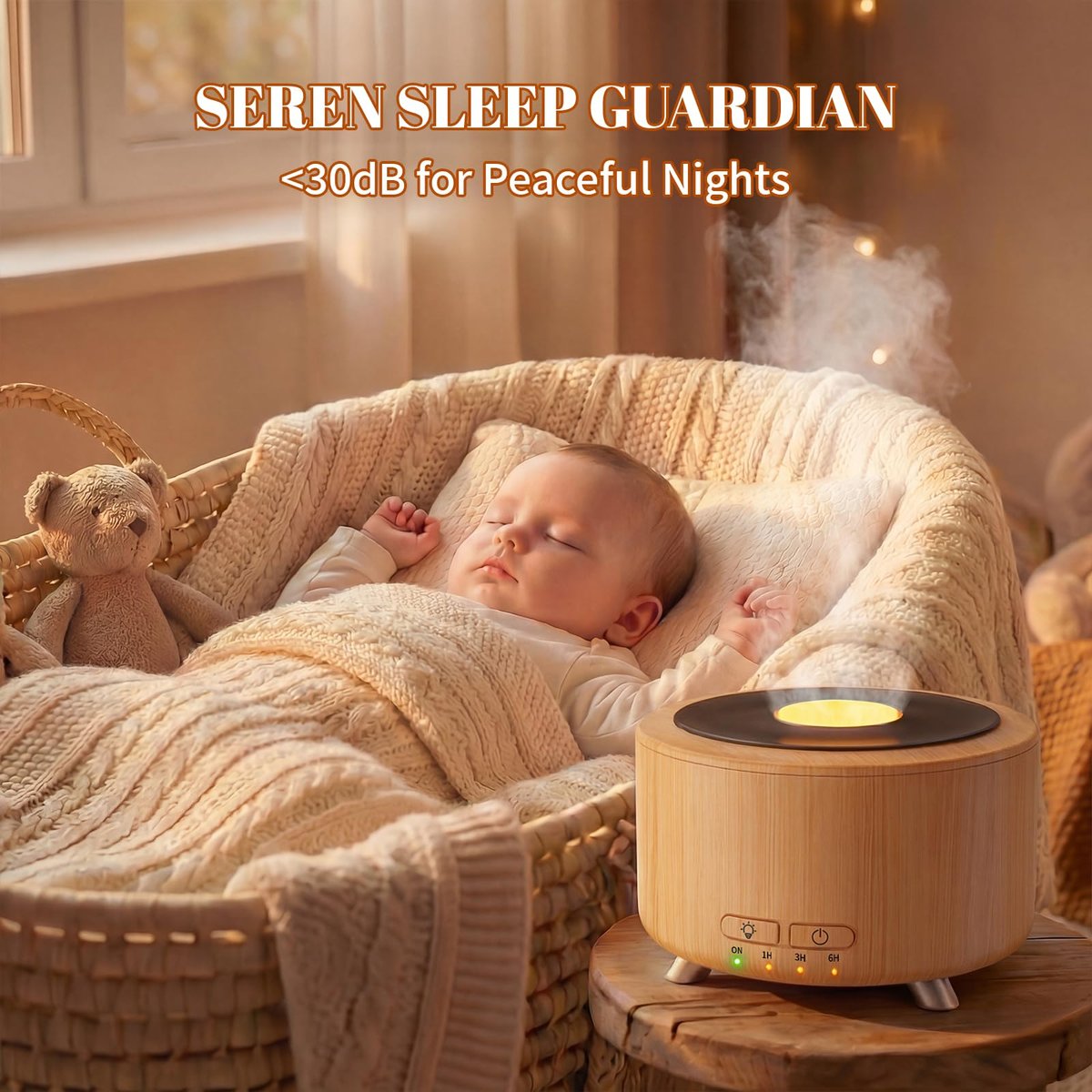 Aroma-Diffusor für Zuhause, 500 ml Ultraschall-Diffusor für ätherische Öle, Büro, Yoga, mit Auto-Abschaltung, 9 Farben LED-Nachtlicht, Holzoptik