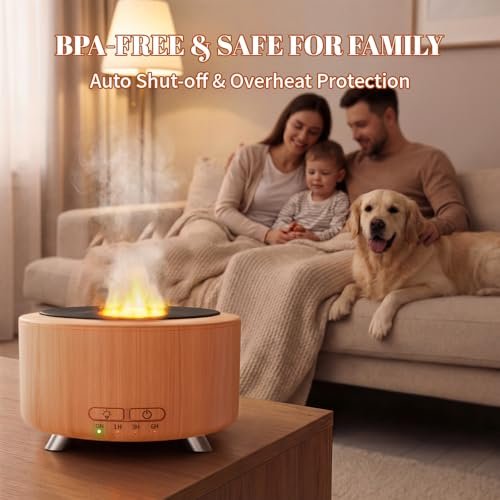 Aroma-Diffusor für Zuhause, 500 ml Ultraschall-Diffusor für ätherische Öle, Büro, Yoga, mit Auto-Abschaltung, 9 Farben LED-Nachtlicht, Holzoptik