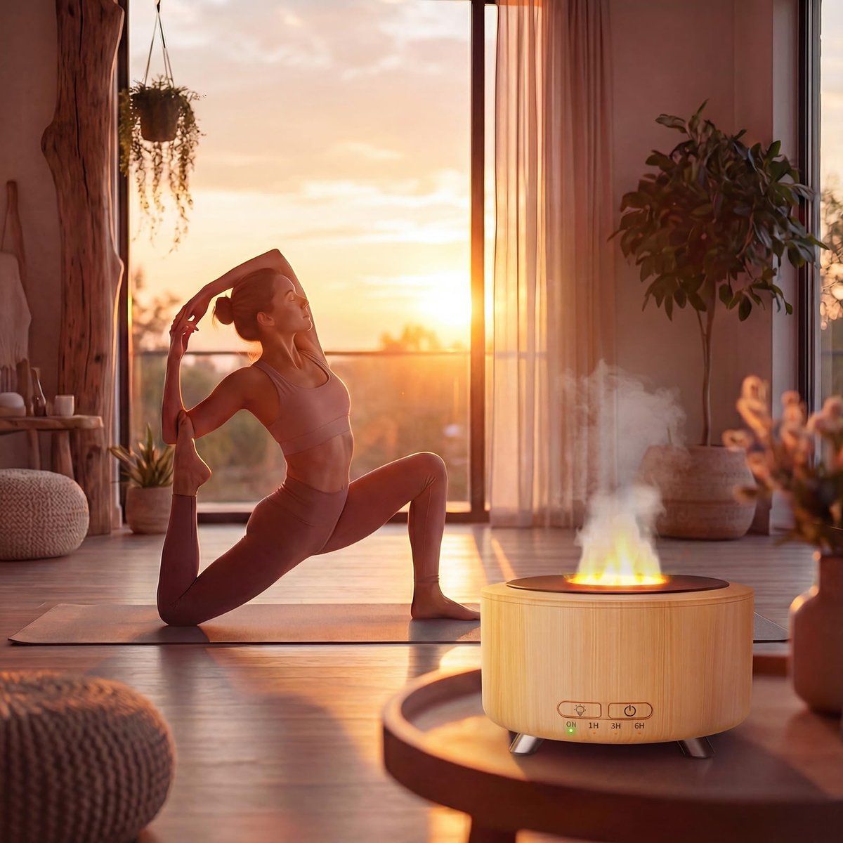 Aroma-Diffusor für Zuhause, 500 ml Ultraschall-Diffusor für ätherische Öle, Büro, Yoga, mit Auto-Abschaltung, 9 Farben LED-Nachtlicht, Holzoptik
