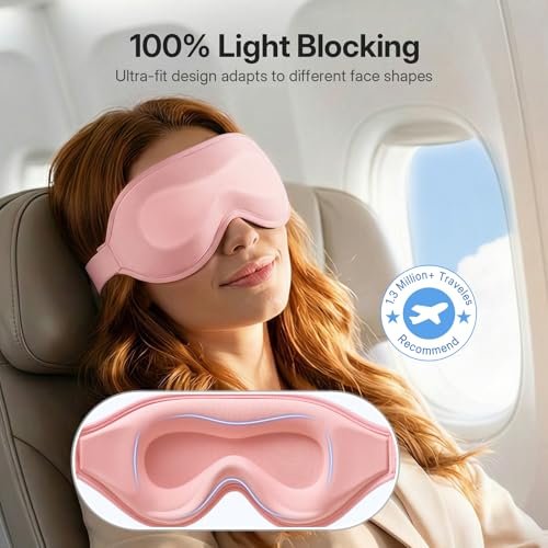 LitBear Lange Wimpern Schlafmaske für Frauen und Männer – 3D konturierte lichtblockierende Schlafmaske, weich und bequem, mit verstellbarem Riemen und Aufbewahrungstasche, Rosa