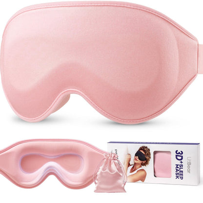 LitBear Lange Wimpern Schlafmaske für Frauen und Männer – 3D konturierte lichtblockierende Schlafmaske, weich und bequem, mit verstellbarem Riemen und Aufbewahrungstasche, Rosa