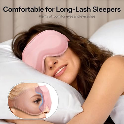LitBear Lange Wimpern Schlafmaske für Frauen und Männer – 3D konturierte lichtblockierende Schlafmaske, weich und bequem, mit verstellbarem Riemen und Aufbewahrungstasche, Rosa