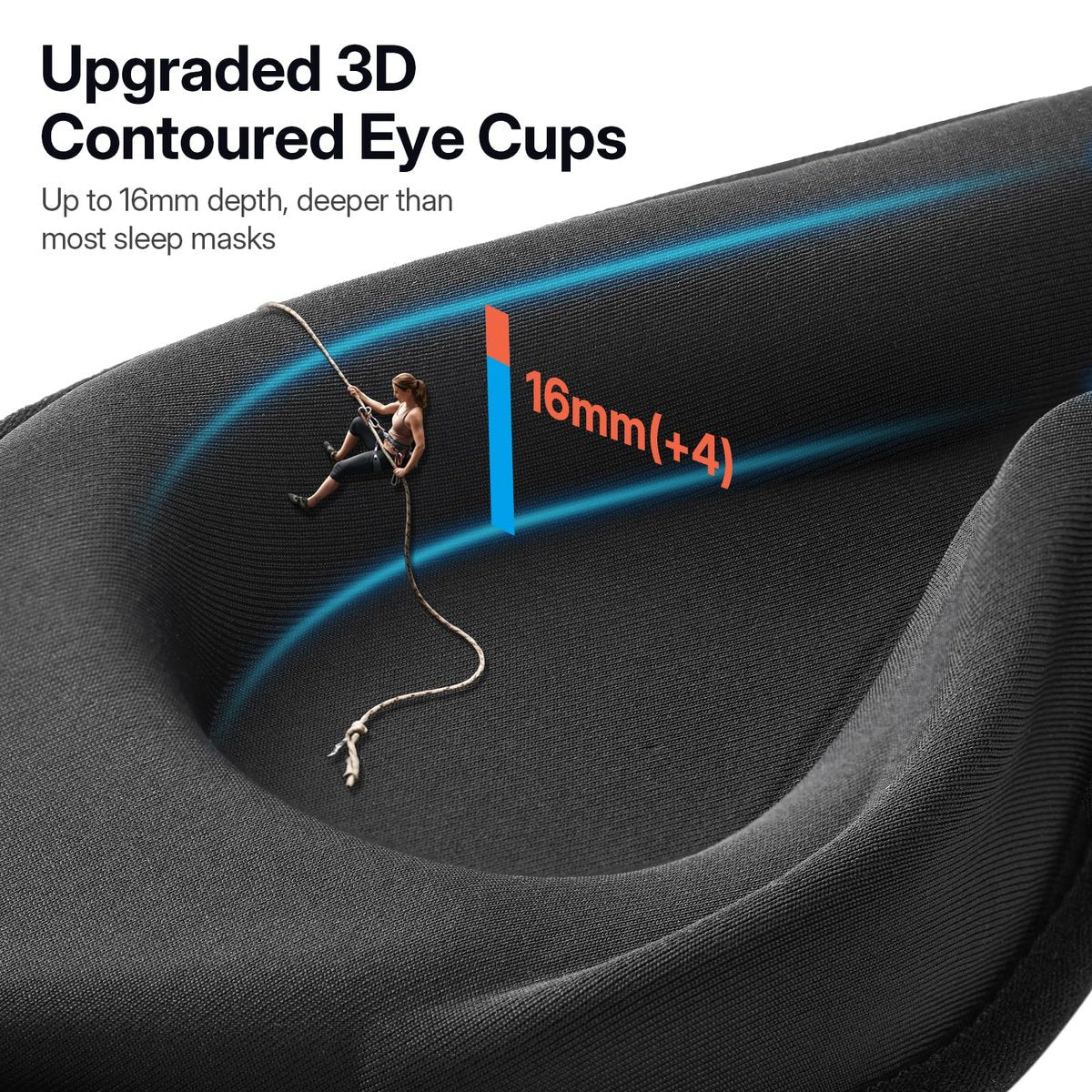 LitBear 3D Konturierte Schlafmaske mit langen Wimpern für seitliche Schläfer – Weiche, bequeme Augenmaske mit verstellbarem Riemen, inklusive Aufbewahrungstasche, Schwarz