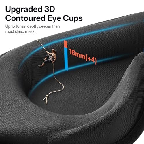 LitBear 3D Konturierte Schlafmaske mit langen Wimpern für seitliche Schläfer – Weiche, bequeme Augenmaske mit verstellbarem Riemen, inklusive Aufbewahrungstasche, Schwarz