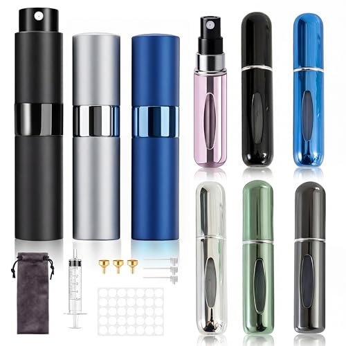 Hoodupo 8ml Zerstäuber Parfüm Reisegröße Sprühflasche Nachfüllbar (3 Stück) + 5ml Mini tragbarer Kölnisch Wasser Dispenser Nachfüllset (6 Stück) Kleine Duftaccessoires für Männer und Frauen