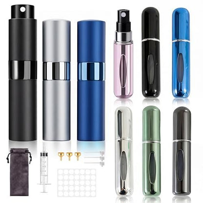 Hoodupo 8ml Zerstäuber Parfüm Reisegröße Sprühflasche Nachfüllbar (3 Stück) + 5ml Mini tragbarer Kölnisch Wasser Dispenser Nachfüllset (6 Stück) Kleine Duftaccessoires für Männer und Frauen