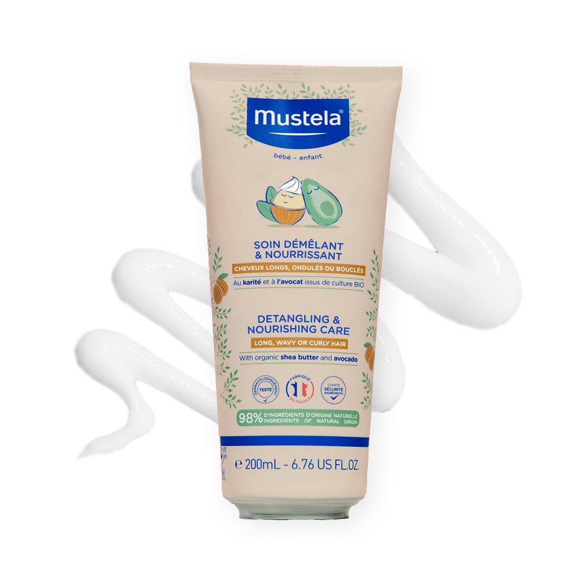 Mustela entwirrender & pflegender Conditioner mit Sheabutter & Avocado – für lockiges & krauses Haar – dermatologisch getestet & sicher für Babys und Kinder – 200 ml
