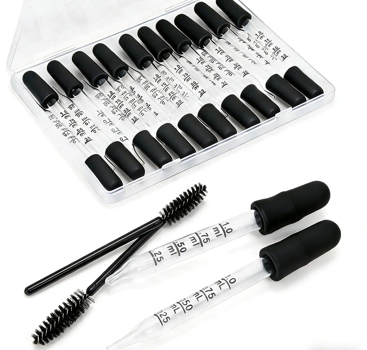 22-teiliges Glaspipetten-Set mit 20 Pipetten und 2 Reinigungswerkzeugen – 1 ml gerade und gebogene Pipettenspitzen für Medizin, Öle und Flüssigkeiten, geeignet für Labor, Basteln, Ohren-, Augenpflege und Flüssigkeitstransfer