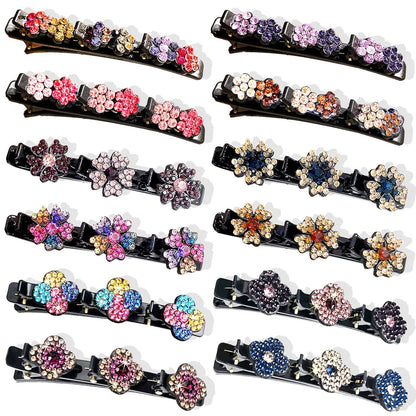 12-teiliges Set funkelnde Kristallstein-Zopf-Haarklammern für Frauen und Mädchen – Glitzernde Rhinestone-Haarklammern, Entenklammern für geflochtenes Haar