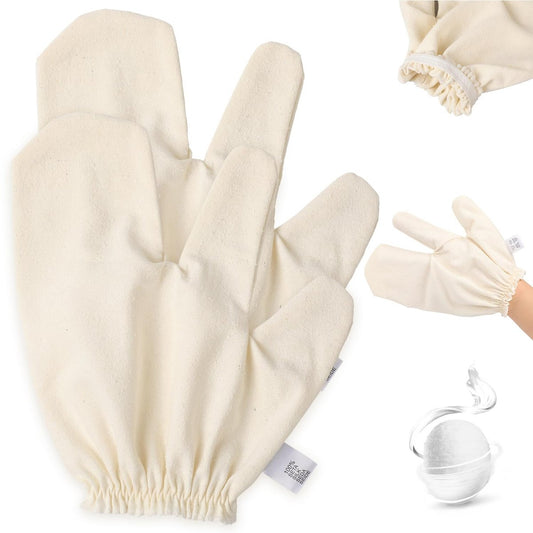 Garshana Handschuhe aus Rohseide – Trockenbürsten-Massagehandschuhe mit elastischem Handgelenkband (2er-Pack)