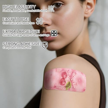 Geiserailie 50 Stück Große Pflaster 2'' x 4'' Flexible Stoff-Wundpflaster Gepolstert Wasserfest Latexfrei für Erste Hilfe und Schutz (Pink Bow)