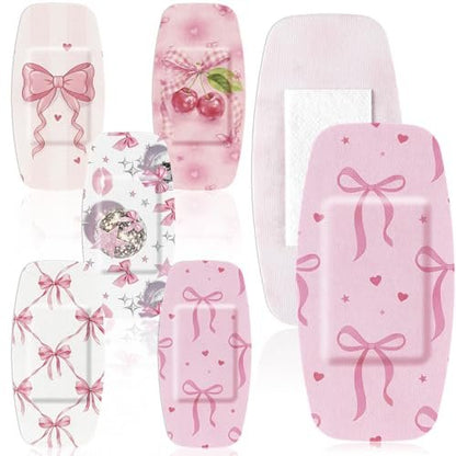 Geiserailie 50 Stück Große Pflaster 2'' x 4'' Flexible Stoff-Wundpflaster Gepolstert Wasserfest Latexfrei für Erste Hilfe und Schutz (Pink Bow)