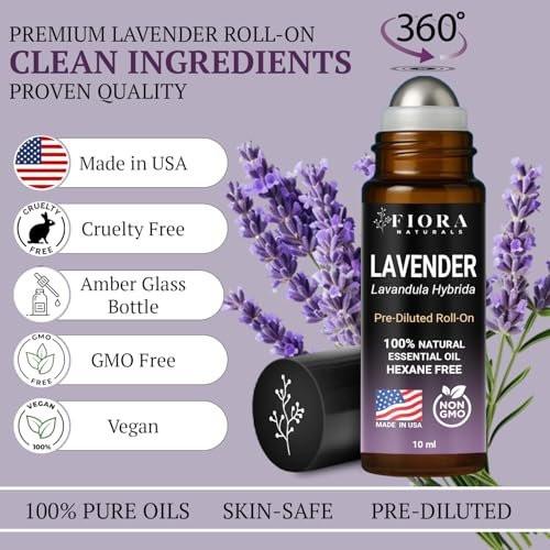 Lavendel Ätherisches Öl Roll-On – Beruhigendes Lavendelöl für Entspannung, Schlaf & Hautpflege, Aromatherapie-Roller, Lavendel-Rollerball, Beruhigendes Geschenk für Frauen und Männer von Fiora Naturals
