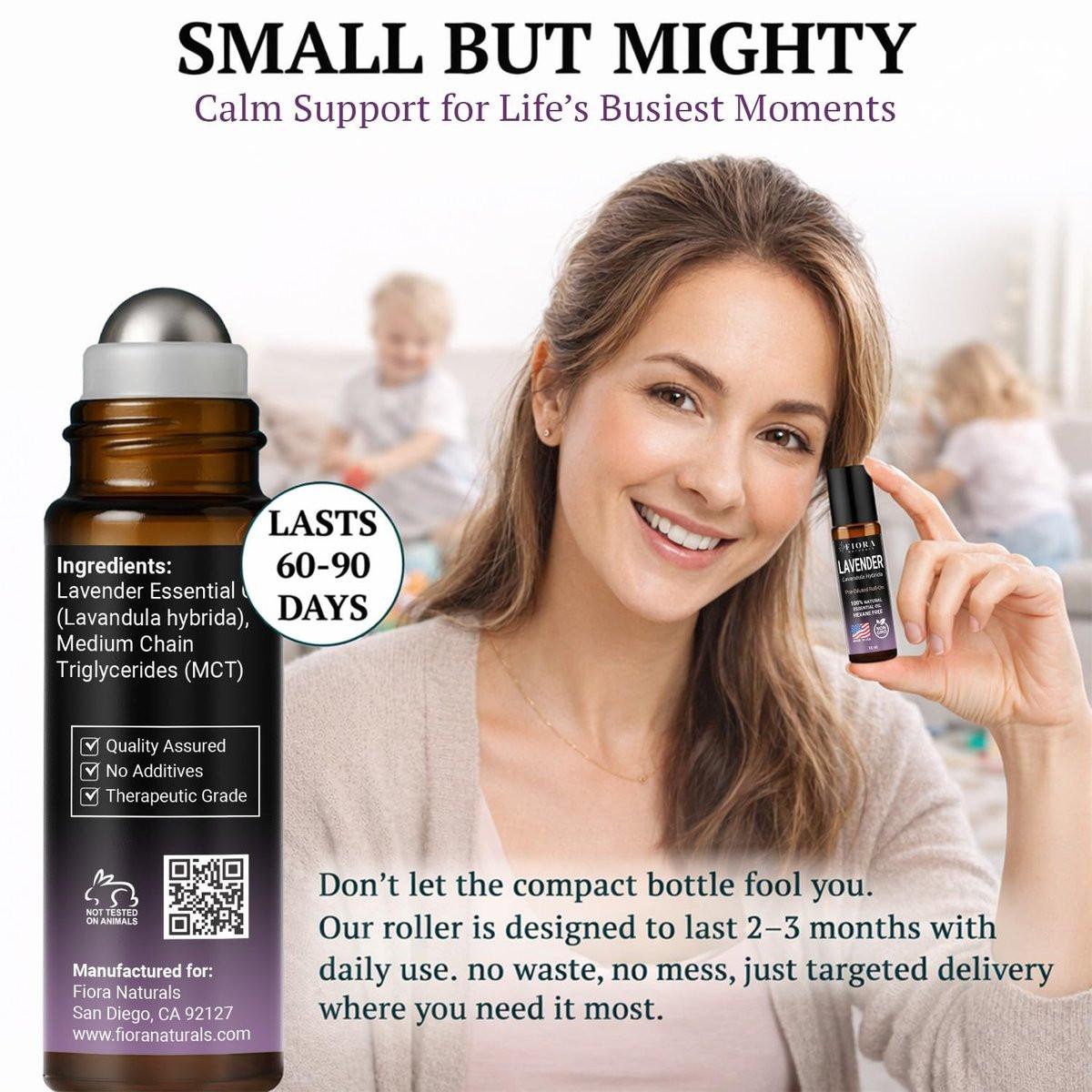 Lavendel Ätherisches Öl Roll-On – Beruhigendes Lavendelöl für Entspannung, Schlaf & Hautpflege, Aromatherapie-Roller, Lavendel-Rollerball, Beruhigendes Geschenk für Frauen und Männer von Fiora Naturals