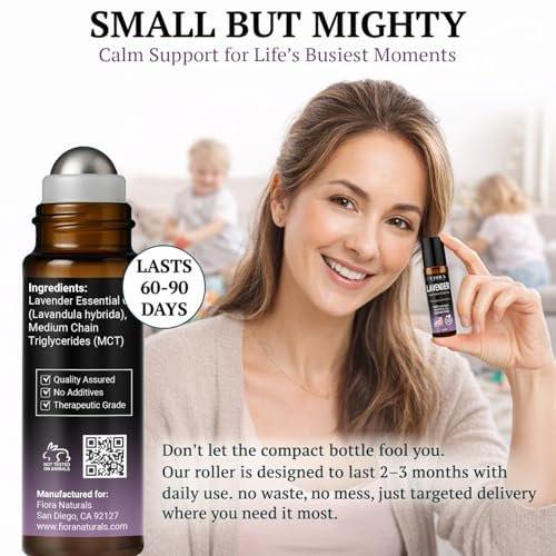 Lavendel Ätherisches Öl Roll-On – Beruhigendes Lavendelöl für Entspannung, Schlaf & Hautpflege, Aromatherapie-Roller, Lavendel-Rollerball, Beruhigendes Geschenk für Frauen und Männer von Fiora Naturals