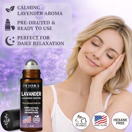 Lavendel Ätherisches Öl Roll-On – Beruhigendes Lavendelöl für Entspannung, Schlaf & Hautpflege, Aromatherapie-Roller, Lavendel-Rollerball, Beruhigendes Geschenk für Frauen und Männer von Fiora Naturals