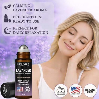 Lavendel Ätherisches Öl Roll-On – Beruhigendes Lavendelöl für Entspannung, Schlaf & Hautpflege, Aromatherapie-Roller, Lavendel-Rollerball, Beruhigendes Geschenk für Frauen und Männer von Fiora Naturals