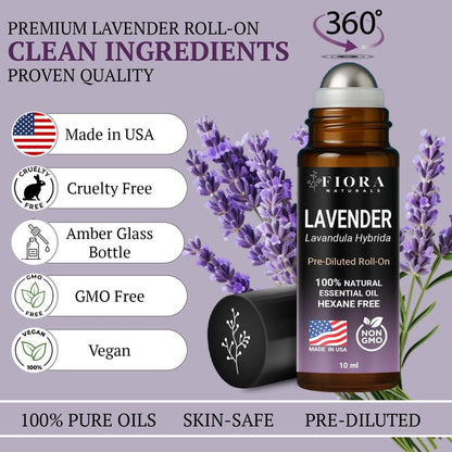Lavendel Ätherisches Öl Roll-On – Beruhigendes Lavendelöl für Entspannung, Schlaf & Hautpflege, Aromatherapie-Roller, Lavendel-Rollerball, Beruhigendes Geschenk für Frauen und Männer von Fiora Naturals