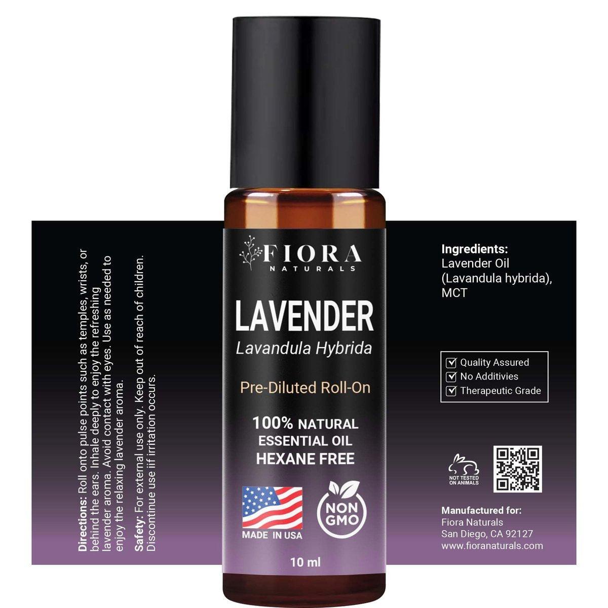 Lavendel Ätherisches Öl Roll-On – Beruhigendes Lavendelöl für Entspannung, Schlaf & Hautpflege, Aromatherapie-Roller, Lavendel-Rollerball, Beruhigendes Geschenk für Frauen und Männer von Fiora Naturals