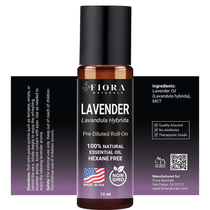 Lavendel Ätherisches Öl Roll-On – Beruhigendes Lavendelöl für Entspannung, Schlaf & Hautpflege, Aromatherapie-Roller, Lavendel-Rollerball, Beruhigendes Geschenk für Frauen und Männer von Fiora Naturals