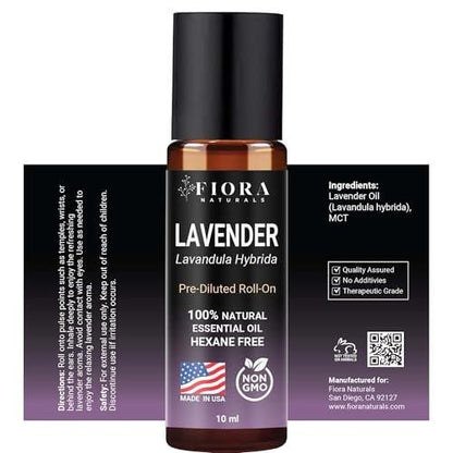 Lavendel Ätherisches Öl Roll-On – Beruhigendes Lavendelöl für Entspannung, Schlaf & Hautpflege, Aromatherapie-Roller, Lavendel-Rollerball, Beruhigendes Geschenk für Frauen und Männer von Fiora Naturals