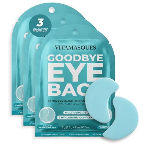 Vitamasques Goodbye Eye Bags XL Augenpads – Koffein & Kollagen Augenmasken gegen dunkle Augenringe & Schwellungen, kühlende Hydrogel-Pads (3 Paar)