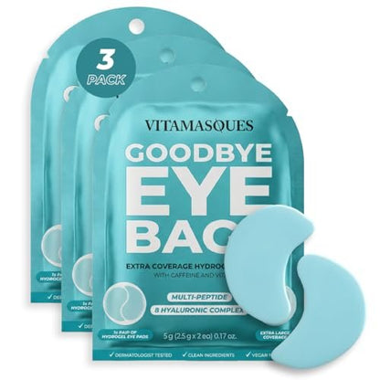 Vitamasques Goodbye Eye Bags XL Augenpads – Koffein & Kollagen Augenmasken gegen dunkle Augenringe & Schwellungen, kühlende Hydrogel-Pads (3 Paar)