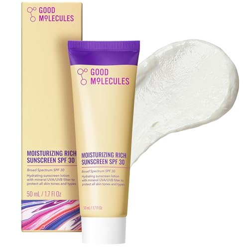 Good Molecules Feuchtigkeitsspendende Sonnencreme SPF 30 – Mineralischer Zinkoxid-Gesichtssonnenschutz – Hydratisierend, Duftfrei, Ohne Weißel – Breitspektrum UVA/UVB-Schutz – 50 ml / 1,7 fl oz