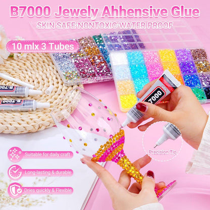 Atifober 51000 Stücke 48 Farben Strass-Set mit Werkzeugen, 3mm funkelnde Strasssteine für Bastelarbeiten, flache Rückseite Kristallharz-Gelee-Strasssteine mit 3x B7000 Kleber für Buch Kleidung Schuhe Dekoration