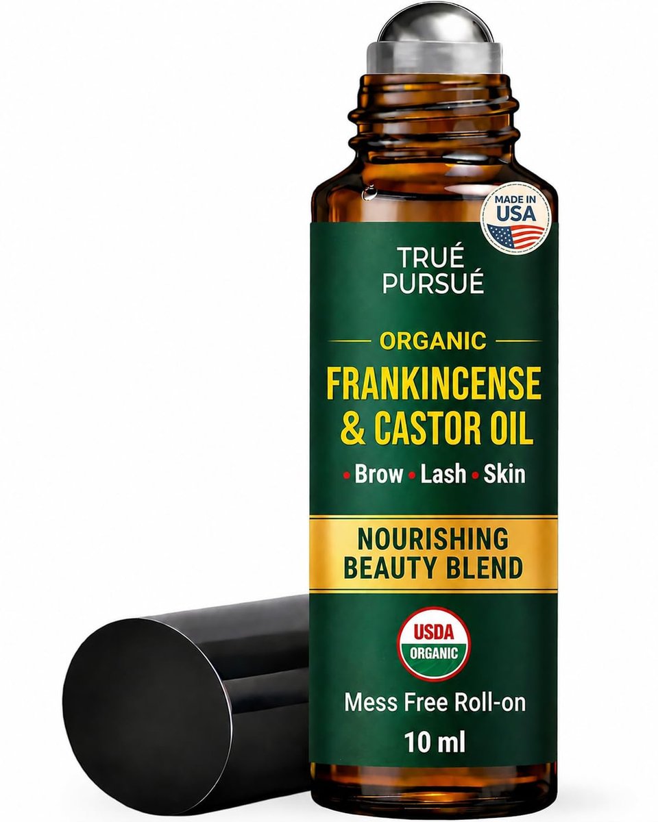 Bio Weihrauch und Rizinusöl Roll-On – Augenroller – 100% reines und natürliches Öl für Gesicht, Augenringe, unter den Augen, Wimpern, Augenbrauen, Haare, Körper und Hautpflege – Hexanfrei – 10 ml