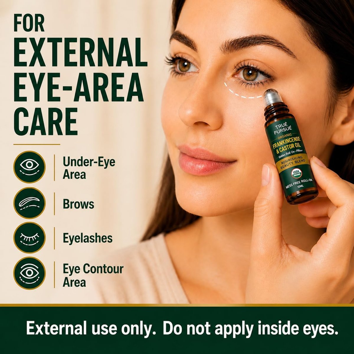 Bio Weihrauch und Rizinusöl Roll-On – Augenroller – 100% reines und natürliches Öl für Gesicht, Augenringe, unter den Augen, Wimpern, Augenbrauen, Haare, Körper und Hautpflege – Hexanfrei – 10 ml
