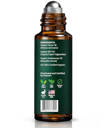 Bio Weihrauch und Rizinusöl Roll-On – Augenroller – 100% reines und natürliches Öl für Gesicht, Augenringe, unter den Augen, Wimpern, Augenbrauen, Haare, Körper und Hautpflege – Hexanfrei – 10 ml
