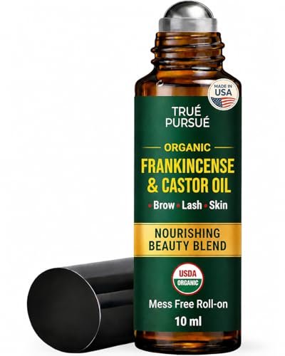 Bio Weihrauch und Rizinusöl Roll-On – Augenroller – 100% reines und natürliches Öl für Gesicht, Augenringe, unter den Augen, Wimpern, Augenbrauen, Haare, Körper und Hautpflege – Hexanfrei – 10 ml