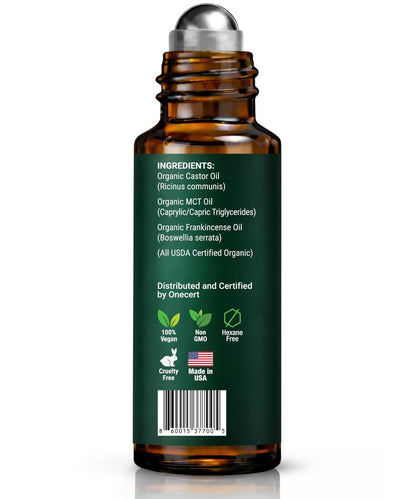 Bio Weihrauch und Rizinusöl Roll-On – Augenroller – 100% reines und natürliches Öl für Gesicht, Augenringe, unter den Augen, Wimpern, Augenbrauen, Haare, Körper und Hautpflege – Hexanfrei – 10 ml