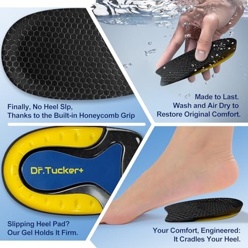 Dr.Tucker+ Fersenpolster für Schuhe – Gel-Fersenkissen zur Stoßdämpfung, Fersenkappen zur Schmerzlinderung, Einlagen gegen Fußbeschwerden