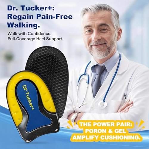 Dr.Tucker+ Fersenpolster für Schuhe – Gel-Fersenkissen zur Stoßdämpfung, Fersenkappen zur Schmerzlinderung, Einlagen gegen Fußbeschwerden