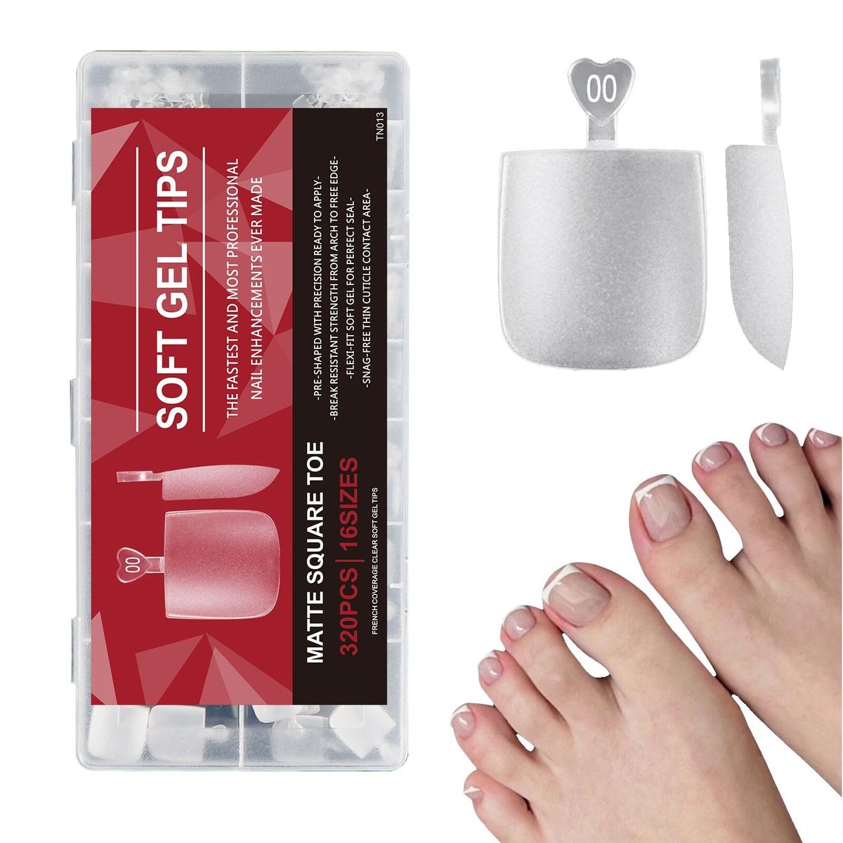 Lsnisni Quadratische False Zehennägel Spitzen, 320 Stück Gel X Zehennagelspitzen, Full Cover Lange Breitere Zehennagelspitzen Aufklebbare Nägel für Frauen oder Mädchen zum DIY-Nageldesign, 16 Größen zur Auswahl