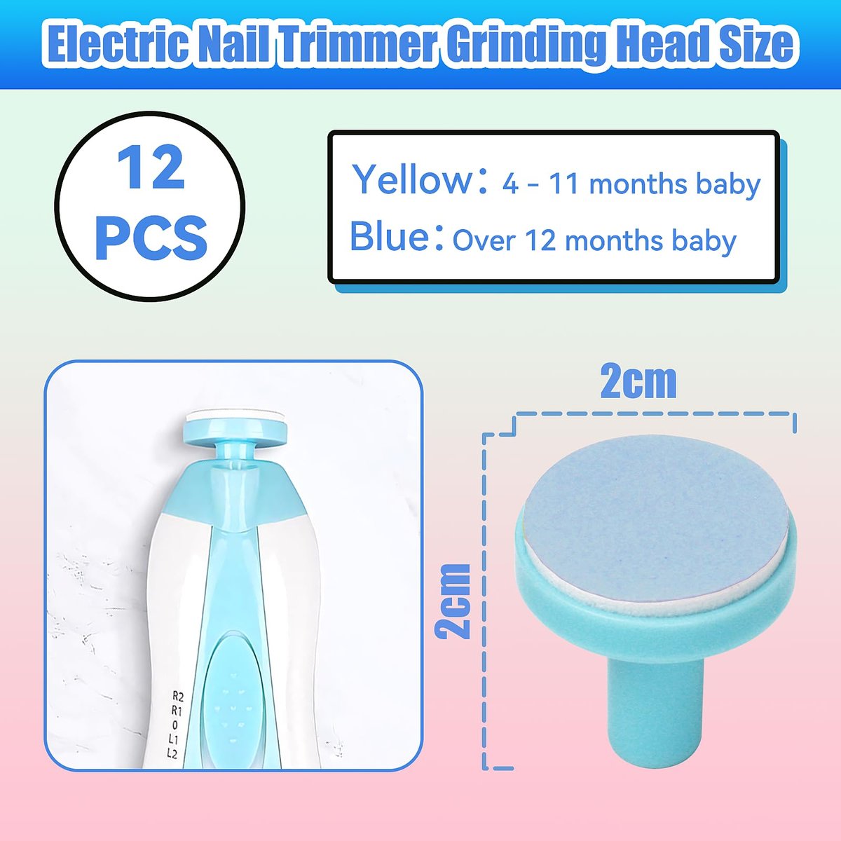 12-teilige Baby Nagelfeilen Pads, Ersatzpads für elektrische Baby Nagelschneider, kompatibel mit Standard-Geräten, für Neugeborene, Kleinkinder (4-11, über 12 Monate)