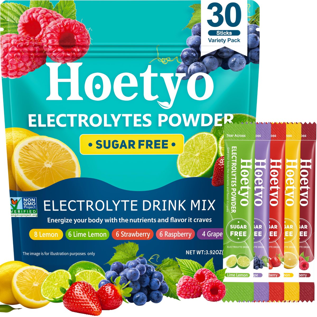 Elektrolyt-Pulver-Päckchen – Zuckerfreies Elektrolyt-Pulver-Getränkemischung – 30 Sticks tägliche schnelle Hydratationspäckchen für Sport & Dehydration – Sortenpackung, Keto-freundlich, vegan, nicht-GVO, 5 Geschmacksrichtungen