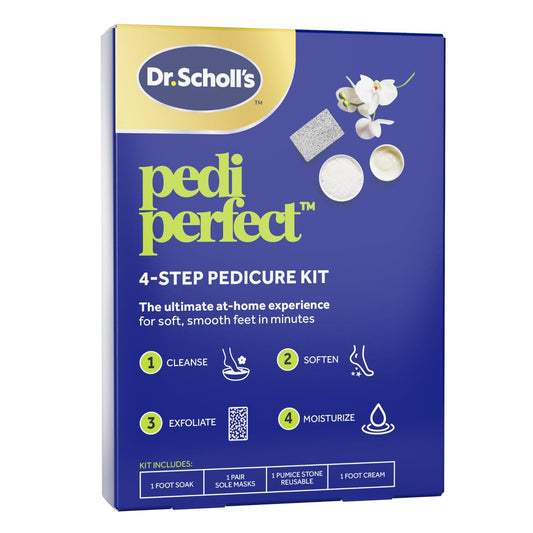 Dr. Scholl’s Pedi Perfect 4-in-1 Pedicure-Set – Das ultimative Spa-Pediküre-Erlebnis für zu Hause: Fußbad, Peeling-Maske, Feuchtigkeitscreme und Bimsstein-Fußhautentferner für weiche, geschmeidige Füße in Minuten